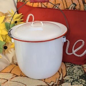 Vintage Red/White Enamel Chamber Bucket
